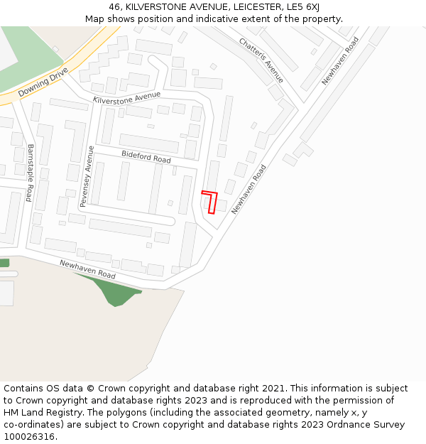 46, KILVERSTONE AVENUE, LEICESTER, LE5 6XJ: Location map and indicative extent of plot