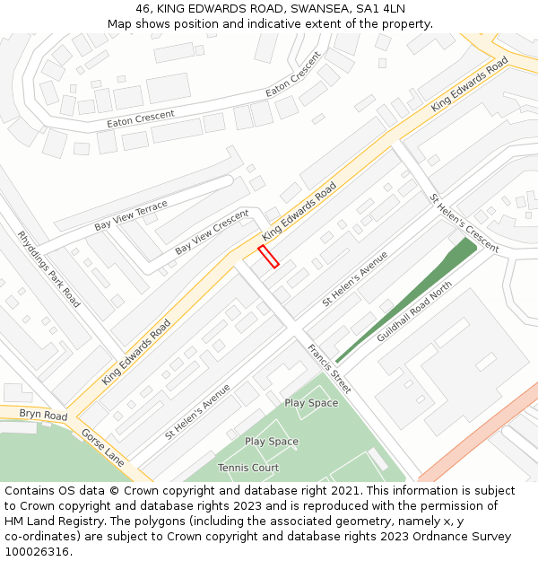 46, KING EDWARDS ROAD, SWANSEA, SA1 4LN: Location map and indicative extent of plot