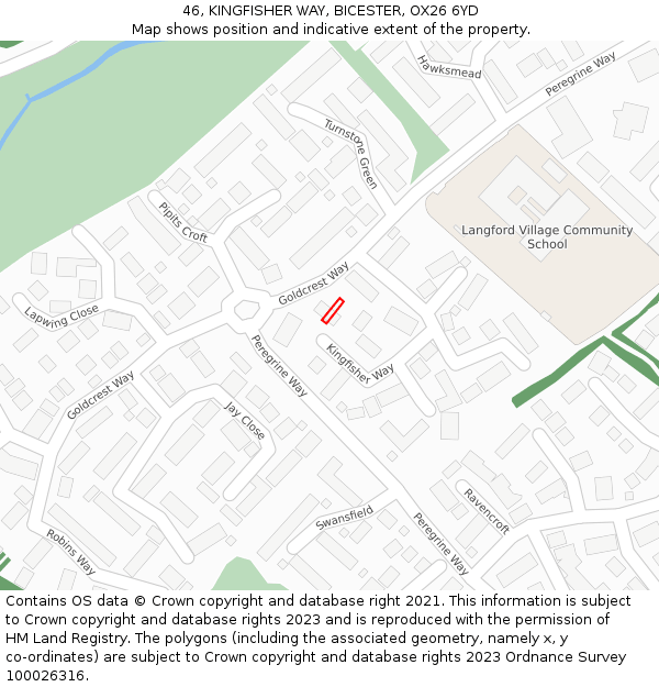 46, KINGFISHER WAY, BICESTER, OX26 6YD: Location map and indicative extent of plot