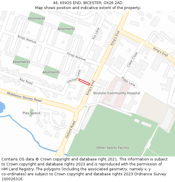 46, KINGS END, BICESTER, OX26 2AD: Location map and indicative extent of plot