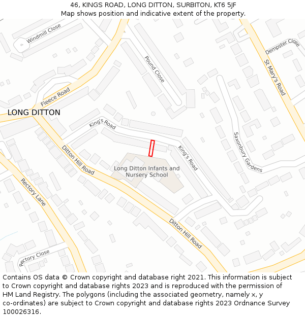 46, KINGS ROAD, LONG DITTON, SURBITON, KT6 5JF: Location map and indicative extent of plot