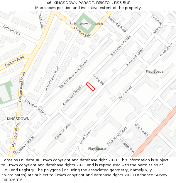 46, KINGSDOWN PARADE, BRISTOL, BS6 5UF: Location map and indicative extent of plot
