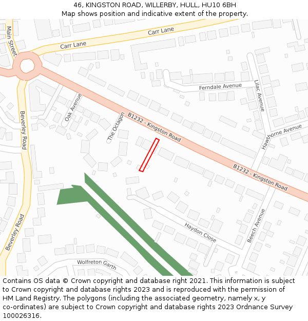 46, KINGSTON ROAD, WILLERBY, HULL, HU10 6BH: Location map and indicative extent of plot