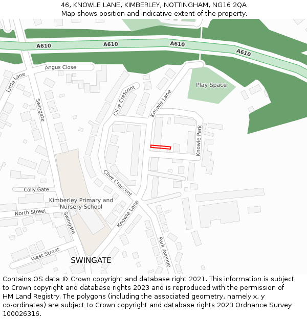 46, KNOWLE LANE, KIMBERLEY, NOTTINGHAM, NG16 2QA: Location map and indicative extent of plot