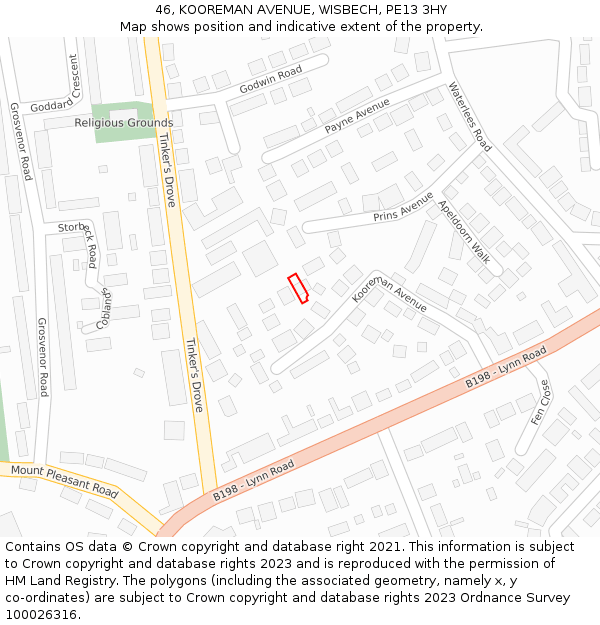 46, KOOREMAN AVENUE, WISBECH, PE13 3HY: Location map and indicative extent of plot
