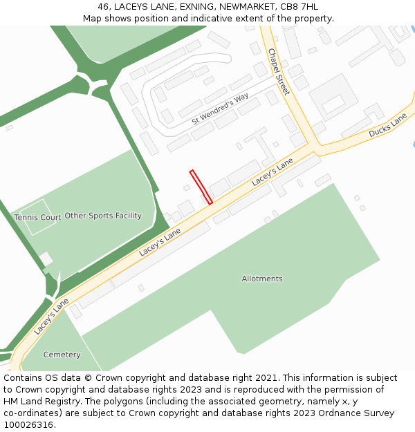 46, LACEYS LANE, EXNING, NEWMARKET, CB8 7HL: Location map and indicative extent of plot