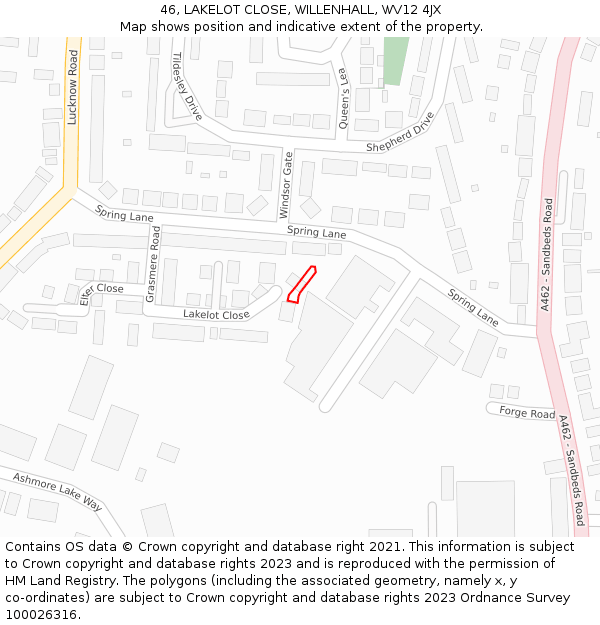 46, LAKELOT CLOSE, WILLENHALL, WV12 4JX: Location map and indicative extent of plot