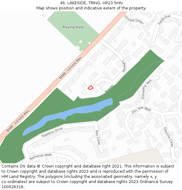 46, LAKESIDE, TRING, HP23 5HN: Location map and indicative extent of plot