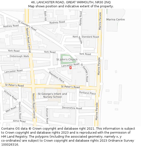 46, LANCASTER ROAD, GREAT YARMOUTH, NR30 2NQ: Location map and indicative extent of plot