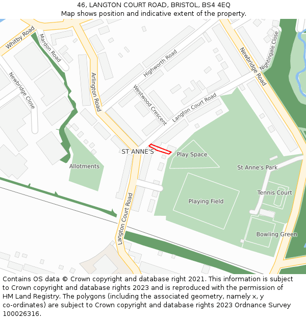 46, LANGTON COURT ROAD, BRISTOL, BS4 4EQ: Location map and indicative extent of plot