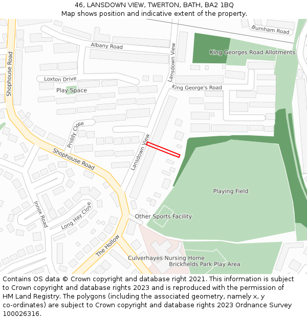 46, LANSDOWN VIEW, TWERTON, BATH, BA2 1BQ: Location map and indicative extent of plot