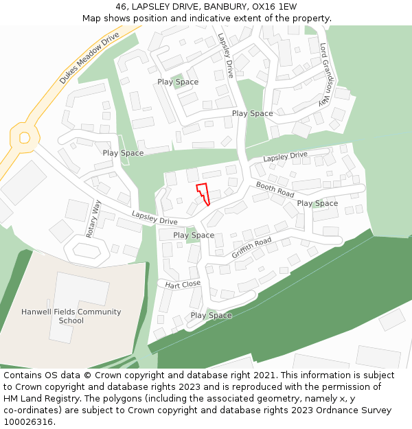 46, LAPSLEY DRIVE, BANBURY, OX16 1EW: Location map and indicative extent of plot