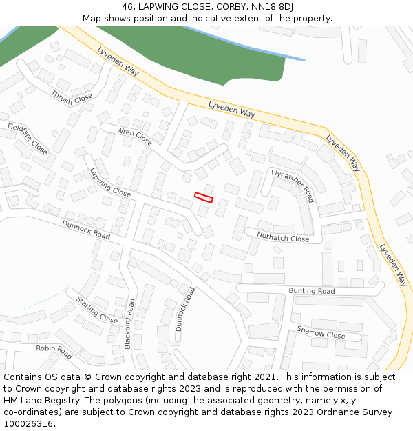 46, LAPWING CLOSE, CORBY, NN18 8DJ: Location map and indicative extent of plot