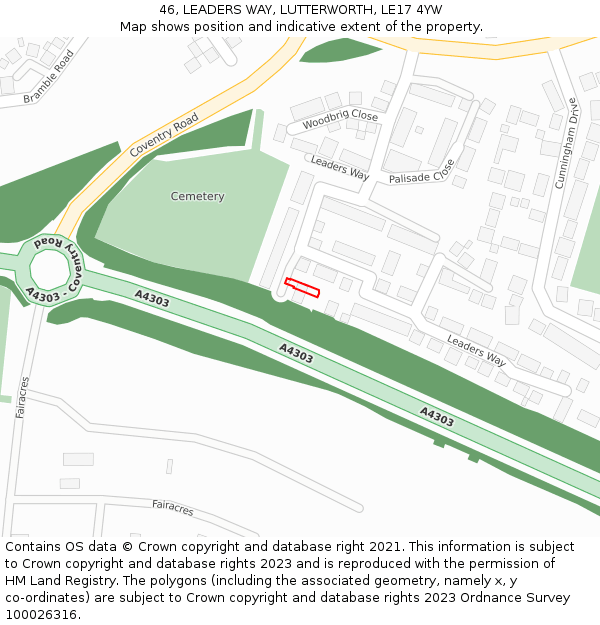 46, LEADERS WAY, LUTTERWORTH, LE17 4YW: Location map and indicative extent of plot