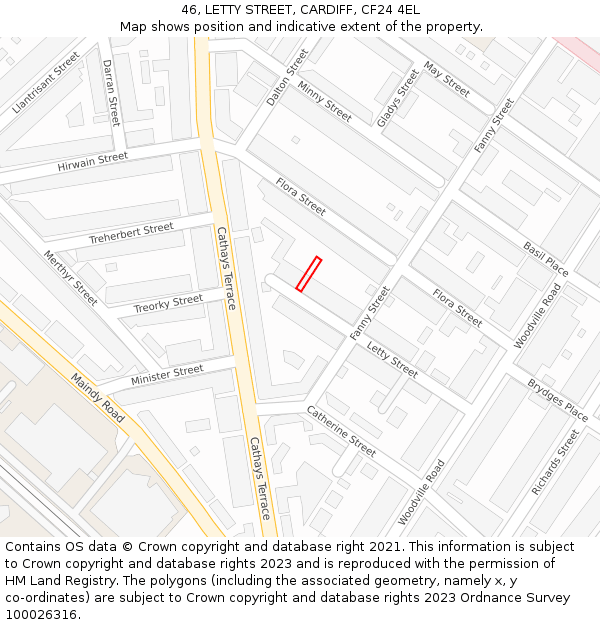 46, LETTY STREET, CARDIFF, CF24 4EL: Location map and indicative extent of plot