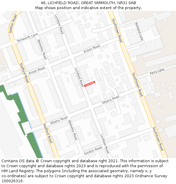 46, LICHFIELD ROAD, GREAT YARMOUTH, NR31 0AB: Location map and indicative extent of plot