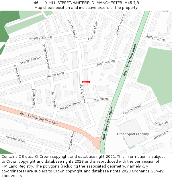 46, LILY HILL STREET, WHITEFIELD, MANCHESTER, M45 7JB: Location map and indicative extent of plot