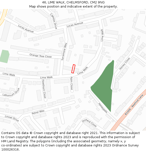 46, LIME WALK, CHELMSFORD, CM2 9NG: Location map and indicative extent of plot