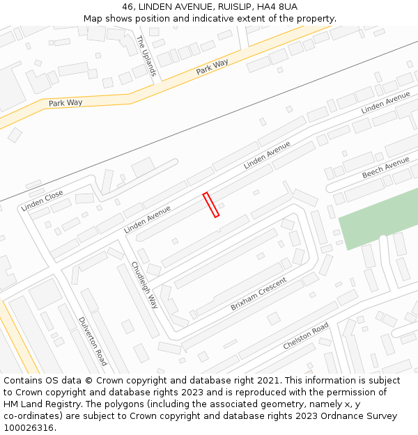 46, LINDEN AVENUE, RUISLIP, HA4 8UA: Location map and indicative extent of plot
