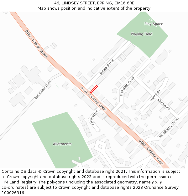 46, LINDSEY STREET, EPPING, CM16 6RE: Location map and indicative extent of plot