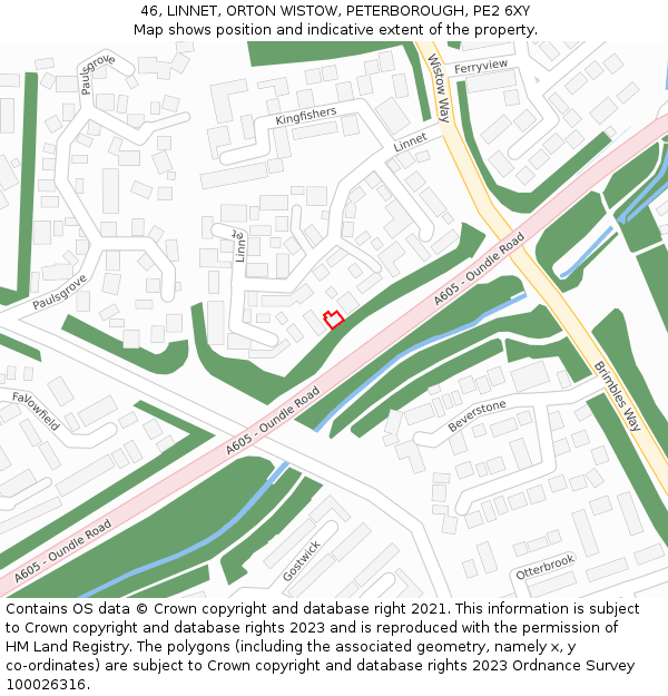 46, LINNET, ORTON WISTOW, PETERBOROUGH, PE2 6XY: Location map and indicative extent of plot