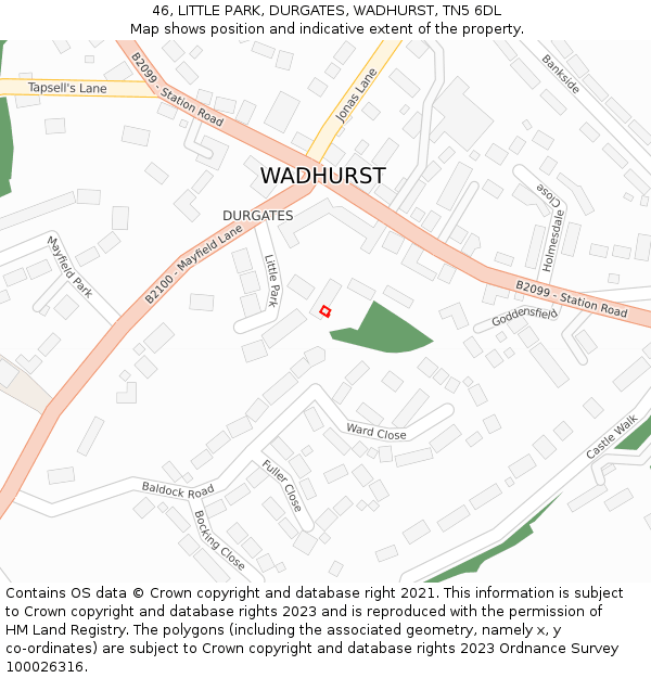 46, LITTLE PARK, DURGATES, WADHURST, TN5 6DL: Location map and indicative extent of plot