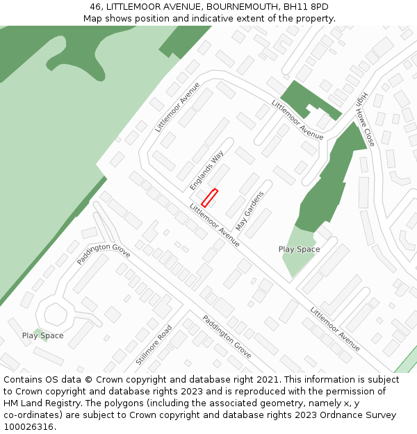 46, LITTLEMOOR AVENUE, BOURNEMOUTH, BH11 8PD: Location map and indicative extent of plot