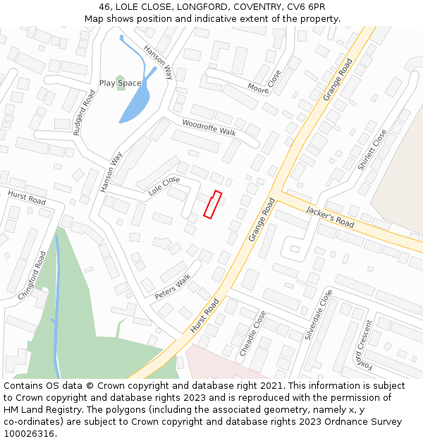 46, LOLE CLOSE, LONGFORD, COVENTRY, CV6 6PR: Location map and indicative extent of plot