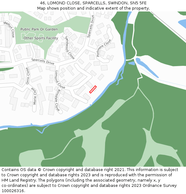 46, LOMOND CLOSE, SPARCELLS, SWINDON, SN5 5FE: Location map and indicative extent of plot