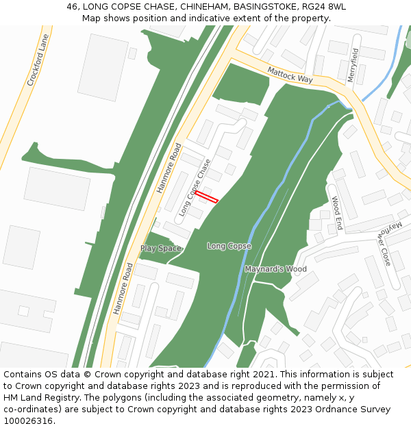 46, LONG COPSE CHASE, CHINEHAM, BASINGSTOKE, RG24 8WL: Location map and indicative extent of plot