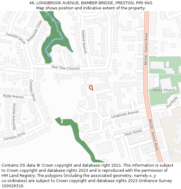 46, LONGBROOK AVENUE, BAMBER BRIDGE, PRESTON, PR5 6XG: Location map and indicative extent of plot