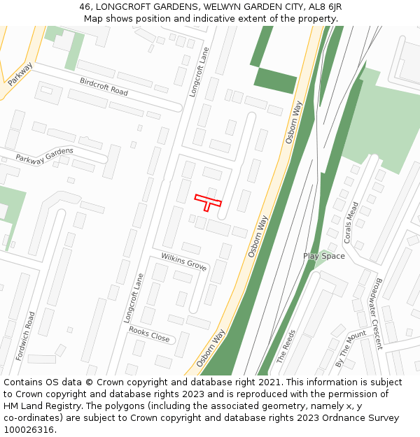46, LONGCROFT GARDENS, WELWYN GARDEN CITY, AL8 6JR: Location map and indicative extent of plot