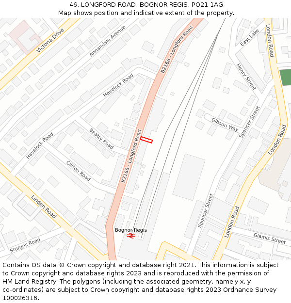 46, LONGFORD ROAD, BOGNOR REGIS, PO21 1AG: Location map and indicative extent of plot