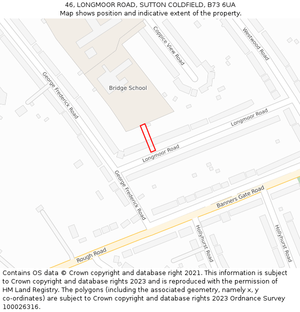 46, LONGMOOR ROAD, SUTTON COLDFIELD, B73 6UA: Location map and indicative extent of plot