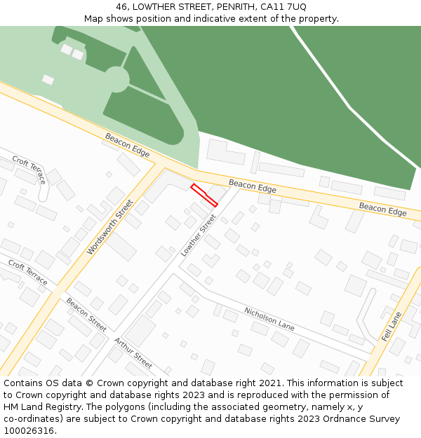 46, LOWTHER STREET, PENRITH, CA11 7UQ: Location map and indicative extent of plot