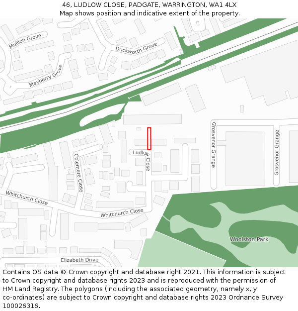 46, LUDLOW CLOSE, PADGATE, WARRINGTON, WA1 4LX: Location map and indicative extent of plot