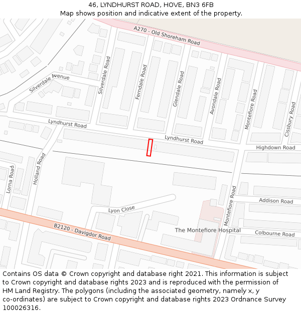 46, LYNDHURST ROAD, HOVE, BN3 6FB: Location map and indicative extent of plot