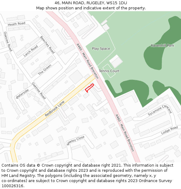 46, MAIN ROAD, RUGELEY, WS15 1DU: Location map and indicative extent of plot