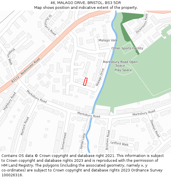 46, MALAGO DRIVE, BRISTOL, BS3 5DR: Location map and indicative extent of plot