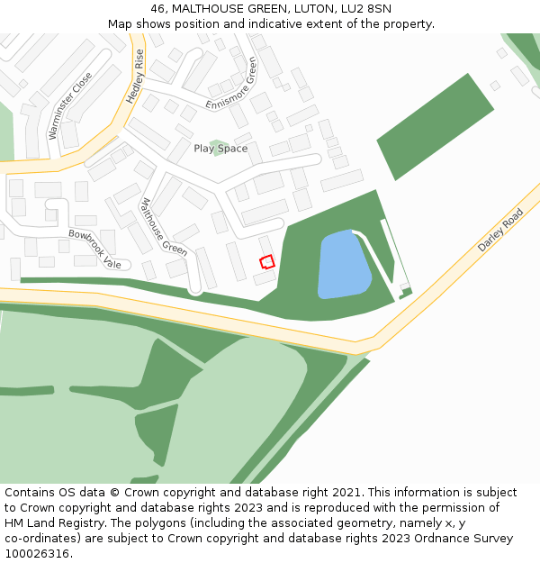 46, MALTHOUSE GREEN, LUTON, LU2 8SN: Location map and indicative extent of plot