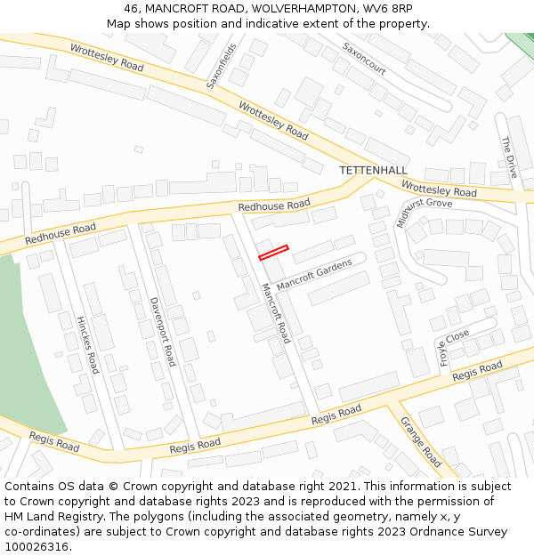 46, MANCROFT ROAD, WOLVERHAMPTON, WV6 8RP: Location map and indicative extent of plot