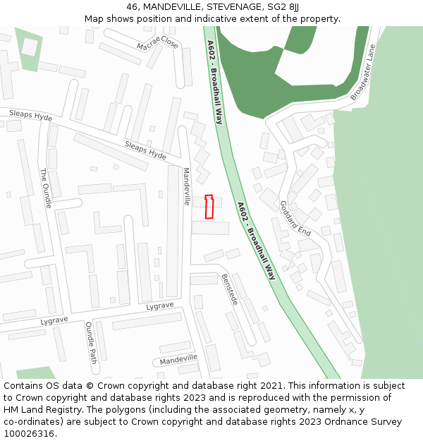 46, MANDEVILLE, STEVENAGE, SG2 8JJ: Location map and indicative extent of plot