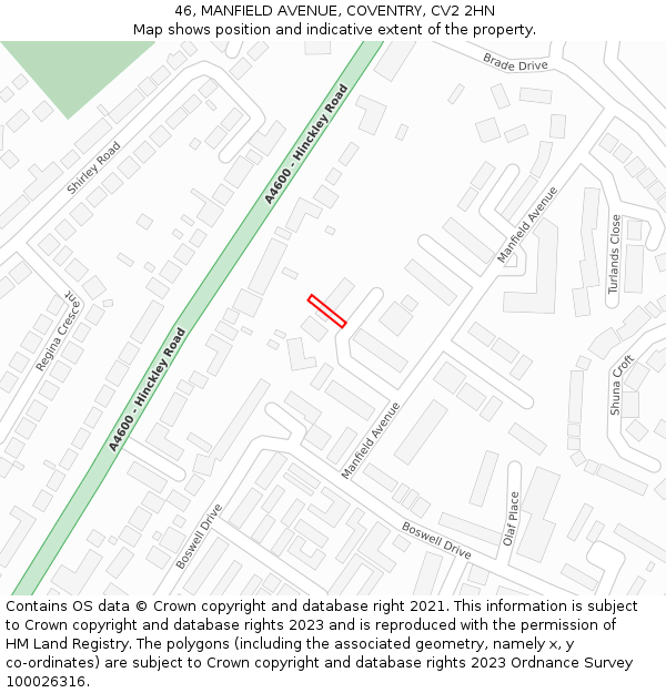 46, MANFIELD AVENUE, COVENTRY, CV2 2HN: Location map and indicative extent of plot