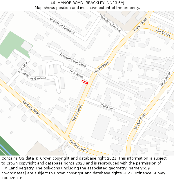 46, MANOR ROAD, BRACKLEY, NN13 6AJ: Location map and indicative extent of plot