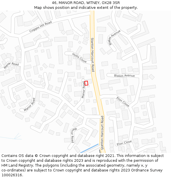 46, MANOR ROAD, WITNEY, OX28 3SR: Location map and indicative extent of plot