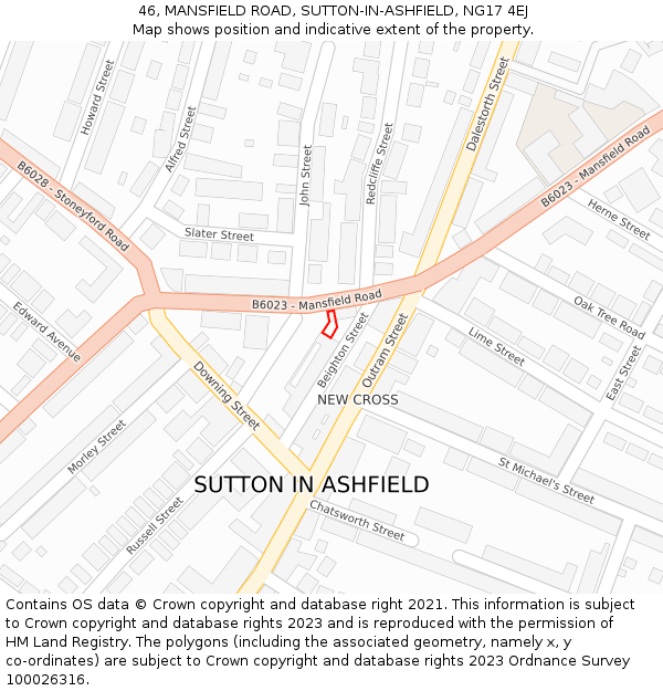 46, MANSFIELD ROAD, SUTTON-IN-ASHFIELD, NG17 4EJ: Location map and indicative extent of plot