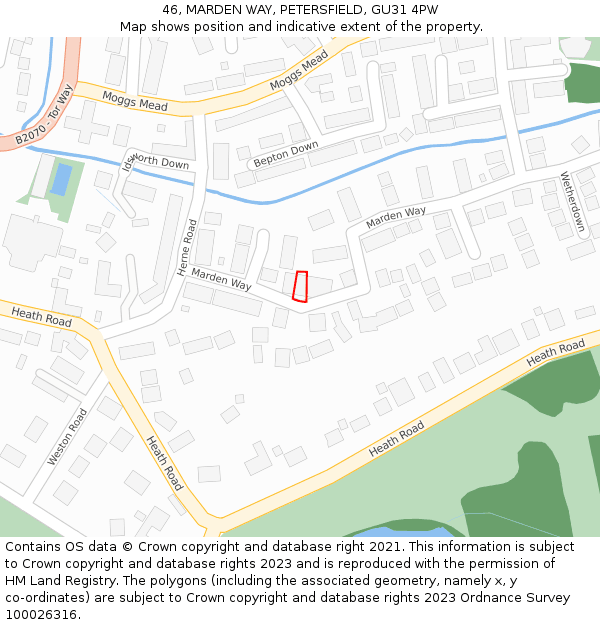 46, MARDEN WAY, PETERSFIELD, GU31 4PW: Location map and indicative extent of plot