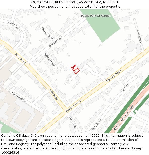 46, MARGARET REEVE CLOSE, WYMONDHAM, NR18 0ST: Location map and indicative extent of plot