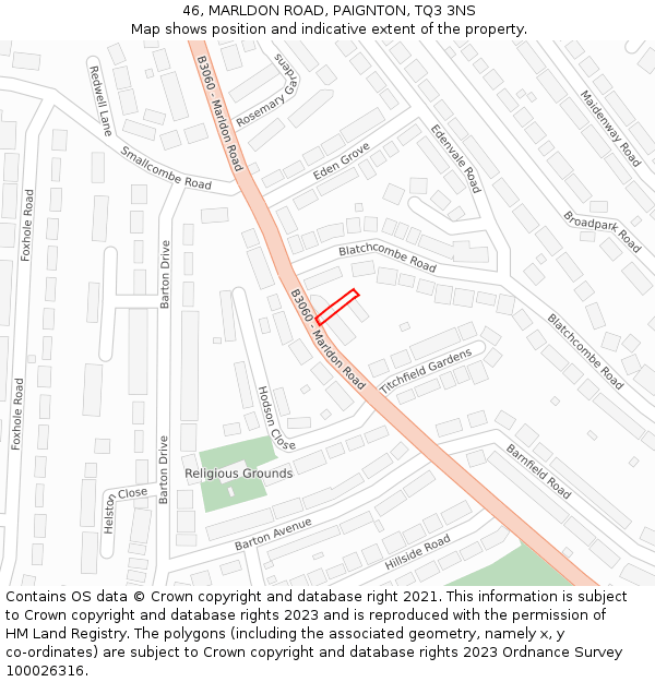 46, MARLDON ROAD, PAIGNTON, TQ3 3NS: Location map and indicative extent of plot