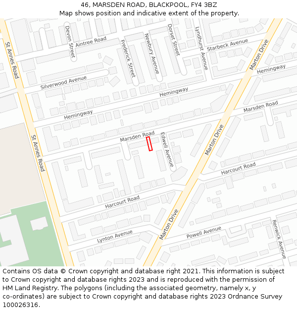 46, MARSDEN ROAD, BLACKPOOL, FY4 3BZ: Location map and indicative extent of plot